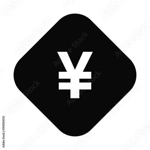 A black diamond shaped icon with a white yen symbol on a plain background