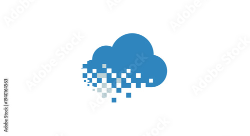 Blue cloud with pixelated rain or data transfer.
