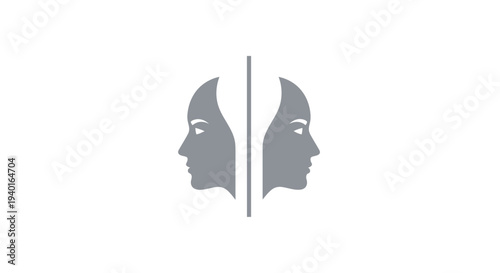Two human heads facing opposite directions in a minimalist design.