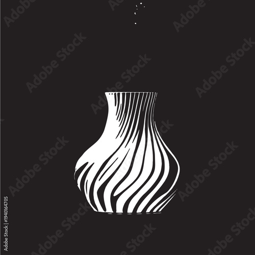 White striped vase in modern minimalist style with black background and dramatic lighting for home decor