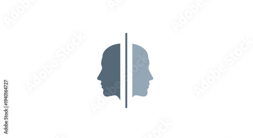 Split Silhouette of Human Heads Facing Opposite Directions.
