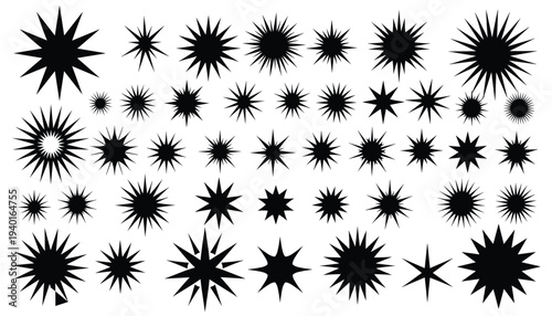 Collection of various black starburst shapes