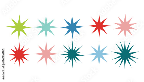 Collection of colorful starburst shapes