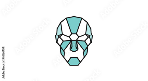 Geometric illustration of a human face with abstract design elements.