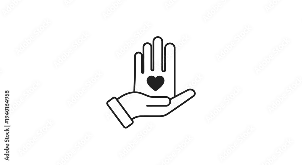 Obraz premium Simple Line Art Illustration of Hand Holding Heart Symbol.