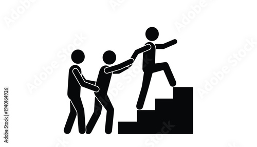 Silhouette of people helping each other climb stairs