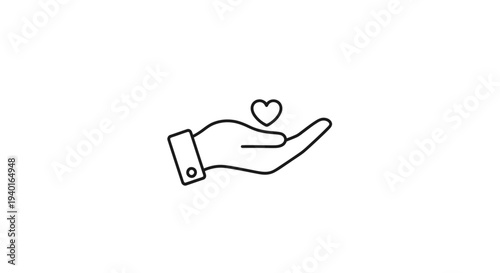 Simple line drawing of a hand holding a heart symbol.