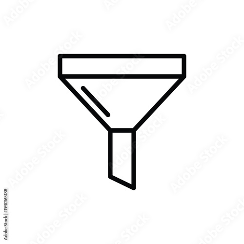 A simple black line icon of a funnel on a white background