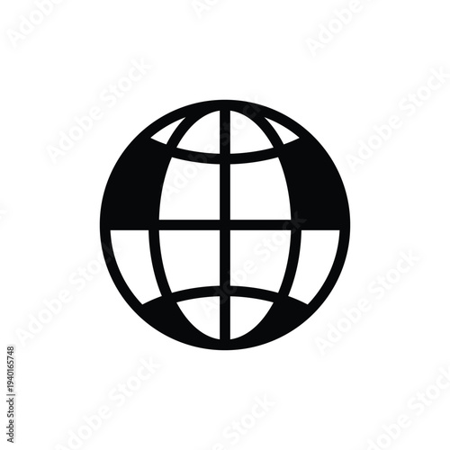 A simple black and white illustration of a globe on a plain background