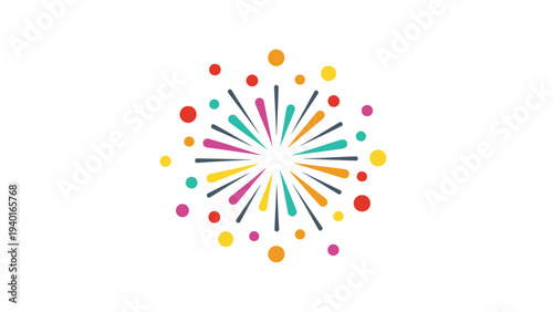 Colorful radiating bursts of light with small circles scattered around, symbolizing celebration and joy