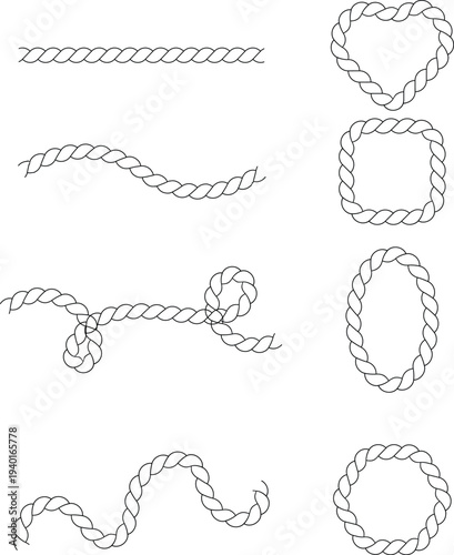 Nautical Rope Frames and Borders Set - Marine Cord Knots and Twisted Decorative Lines