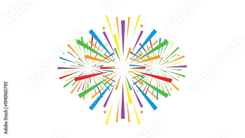 Explosion of Colorful Geometric Rays Bursting Outward from Center Against White Background
