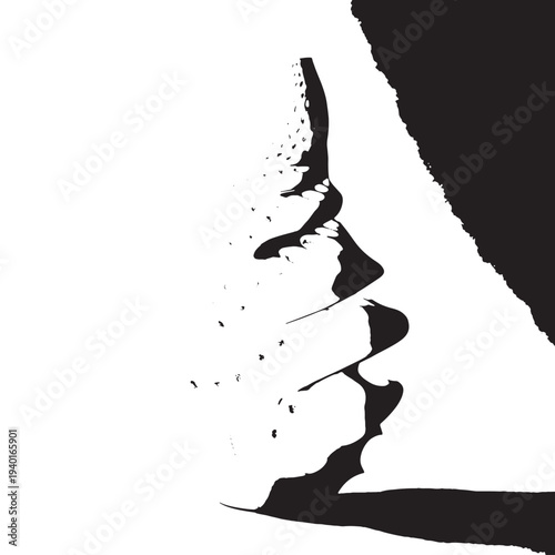 Torn Paper Edge Dramatic Black Silhouette on White Background with Ripped Texture for Graphic Design