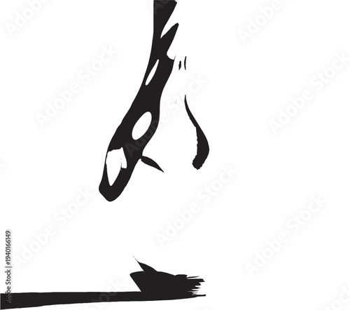 Paintbrush Stroke in Abstract Expressionism with Black Ink on White Background for Artistic Design