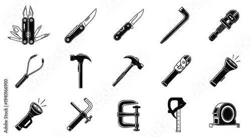 Professional Hand Tools and Portable Multitool Equipment Icons