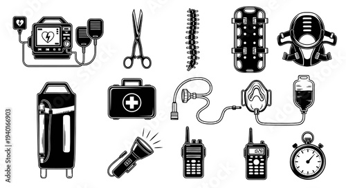 Emergency Medical Equipment and First Aid Vector Illustration