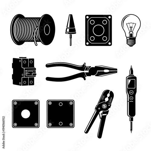 Electrical Tools and Components Vector Icon Collection