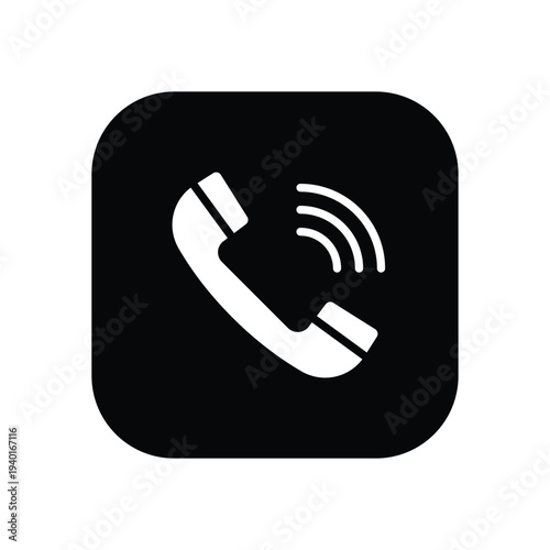 A simple black and white icon of a phone on a clean background