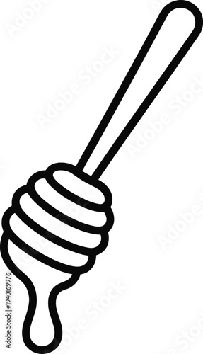 Honey dipper line icon, dripping honey stick symbol, beekeeping sweet food illustration for organic natural honey concept