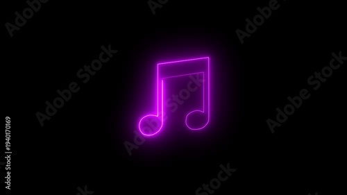 Neon media player button. Neon line music icon notes dark  background.