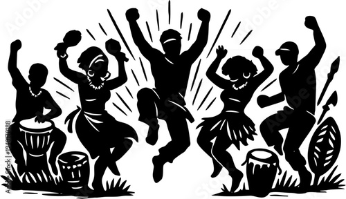 “Festive Music and Dance Celebration Black Silhouette Vector” 