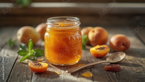 Delicious apricot preserve on the table