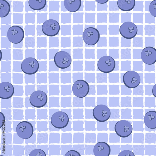 Seamless Pattern of Blue Buttons on Gridded Background