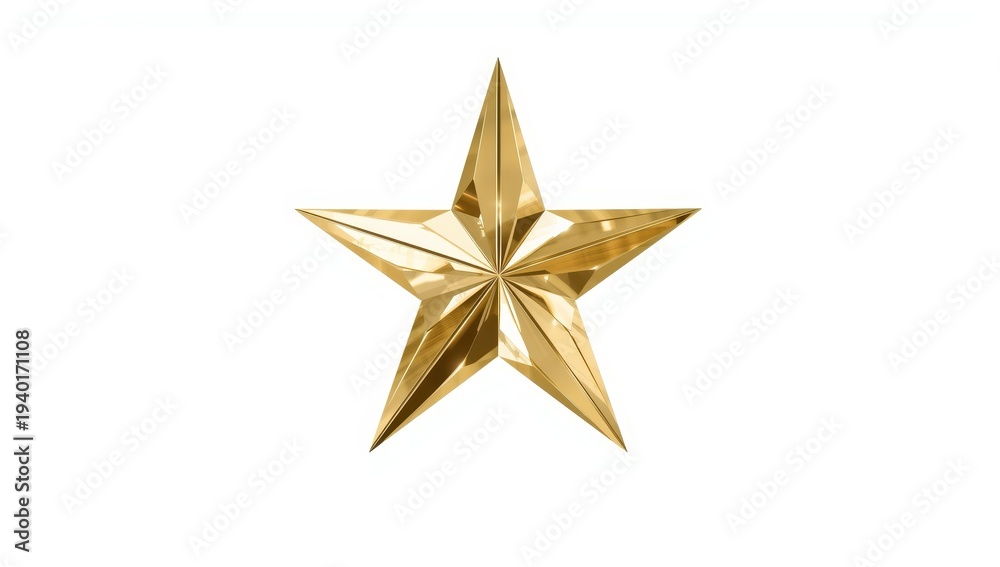 Fototapeta premium Isolated gold Christmas star on white background. Close-up top view render