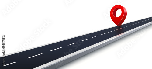 Road with a red map pin pointing to a destination or journey. Perfect for navigation or travel concepts.