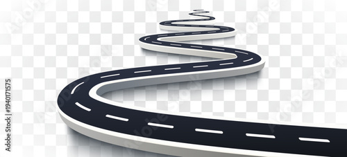 Curved 3D road with perspective, symbolizing journey and progress.