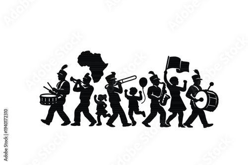 “Festive Music and Dance Celebration Black Silhouette Vector” 