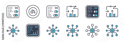 AI orchestration dashboard and SaaS icon set – Ideal for enterprise software, performance monitoring, or system admin tools.