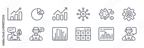 AI decision support thin line icons – Ideal for business analytics tools, data science blogs, or SaaS dashboards.