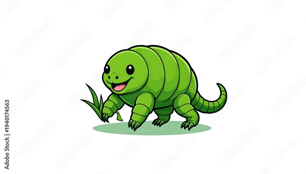 Fototapeta premium Adorable Green Tardigrade Cartoon Character Exploring Nature.
