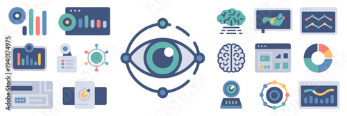 Performance analytics and AI monitoring icon sheet – Great for business intelligence, data science, or software monitoring.