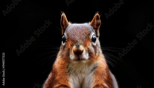 Brown Squirrel Sitting Upright On Black Background