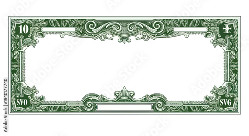 Ornate Vintage Banknote Frame with Number 10