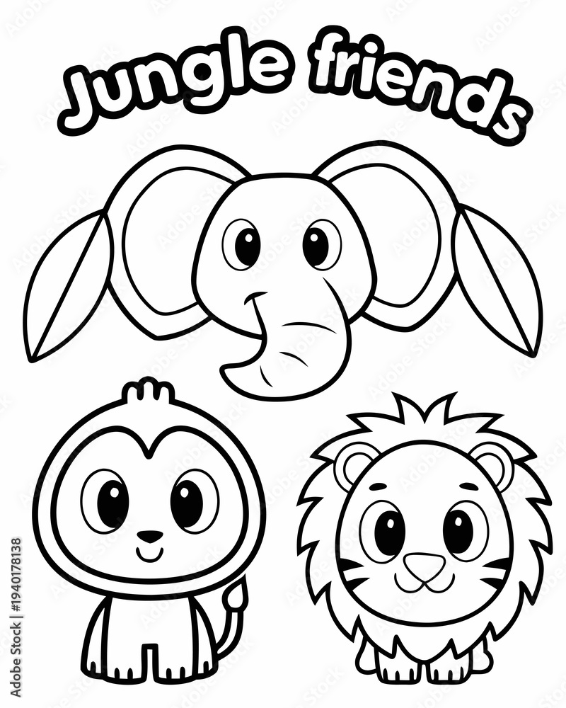 Obraz premium Cute jungle animal friends set cartoon illustration vector kids design