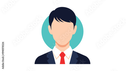 Professional male avatar profile icon wearing a dark suit with a white shirt and a red tie against a teal circular background.