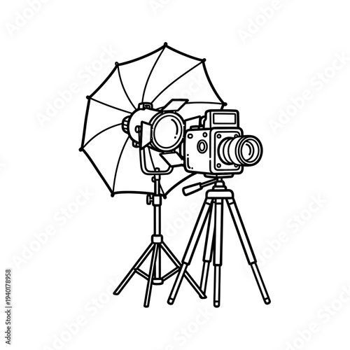 Professional Photography Equipment Setup with Umbrella for Studio Lighting and Portrait Shooting