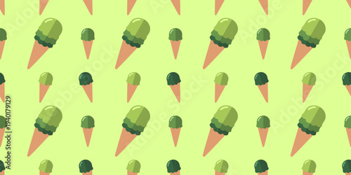 ice cream seamless pattern. ice cream vector illustration. ice cream seamless pattern background. matcha ice cream seamless pattern background. green tea ice cream illustration