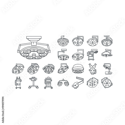 Collection of various mechanical and industrial icons in a vector illustration
