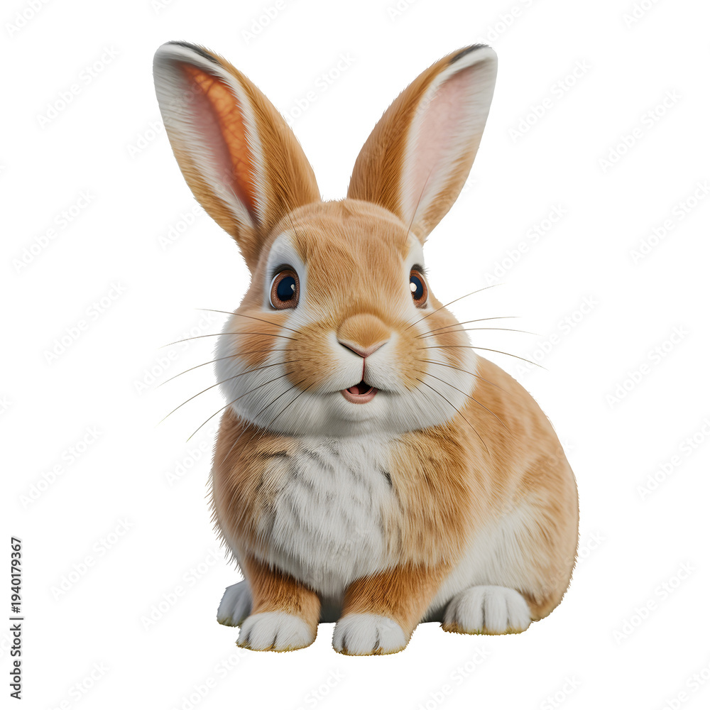 Fototapeta premium Cute brown rabbit sitting perfect for easter concept isolated on transparent background