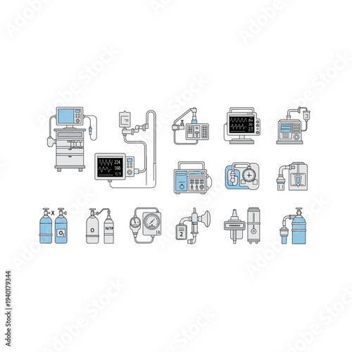 Collection of various bathroom icons and objects in line style
