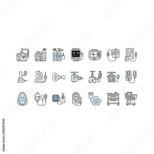 Collection of various office and business icons in line style