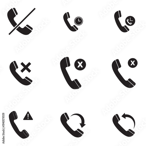 Call Status Icons: Mute, End Call, Decline, and Missed Call Symbols. 