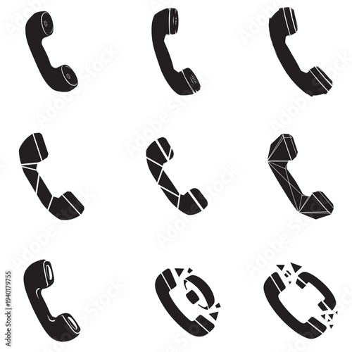 Classic Telephone Handset Icons with Rotation and Ringing Effects. 