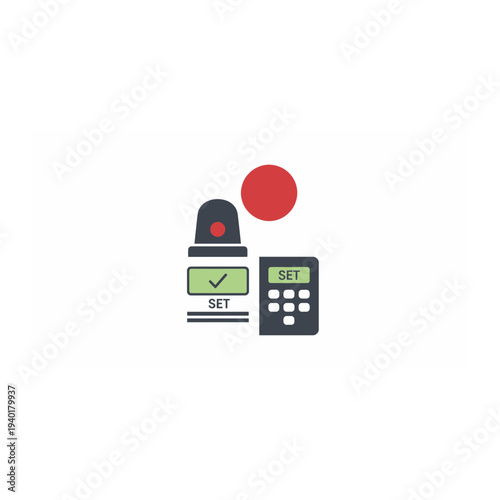 A graphic illustration of a parking meter and calculator with a red circle