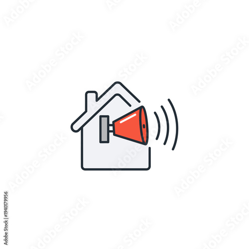 A house with a megaphone announcing something important to listeners nearby the property