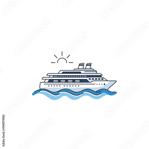 A large white cruise ship sailing on blue wavy waters under the sun